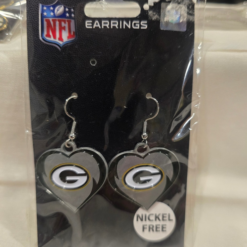 NFL Green Bay Packers Heart Earrings Nickel Free Siskiyou Sports‎